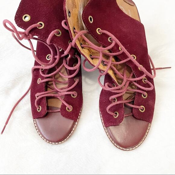 Jeffrey Campbell x Free People red burgundy minimal lace up heel size 7.5 suede - Picture 4 of 12